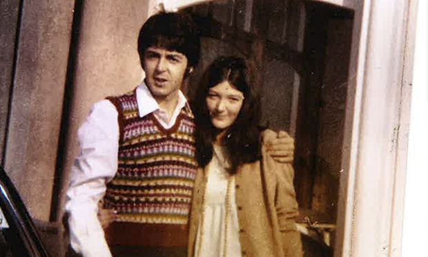 Freda Kelly and Paul McCartney outside the Atlantic Hotel in Newquay, 1967, during filming of Magica